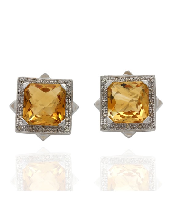 Faceted Citrine and Diamond Earrings