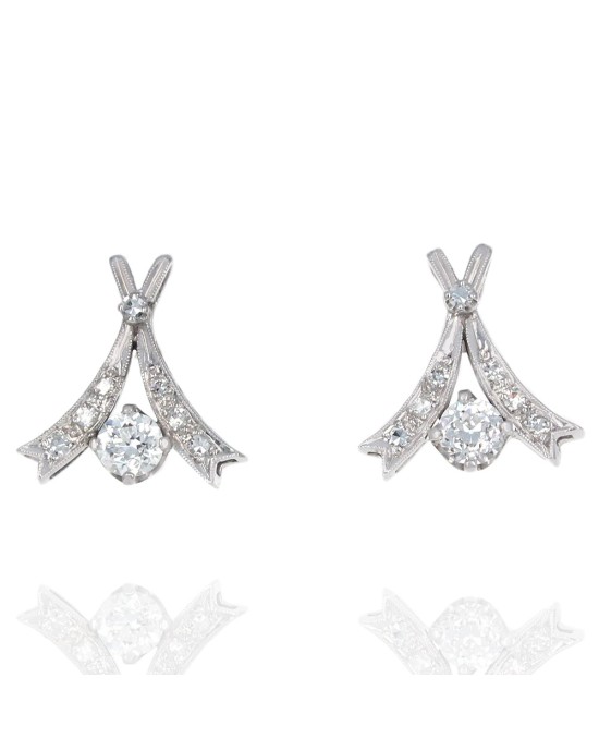Ribbon Motif Diamond Drop Earrings