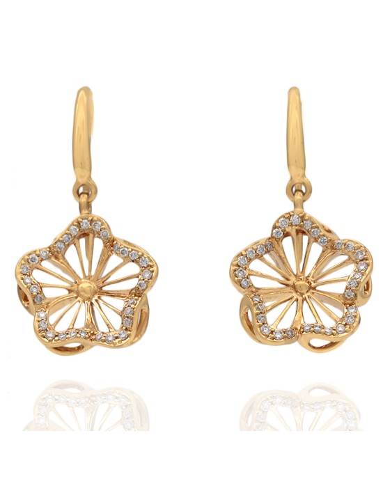 Diamond Pave Open Flower Drop Earrings