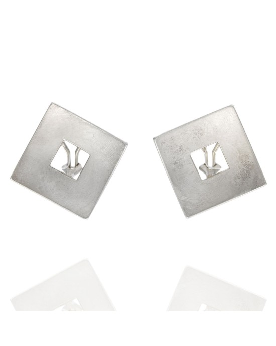 Open Square Concave Modernist Earrings