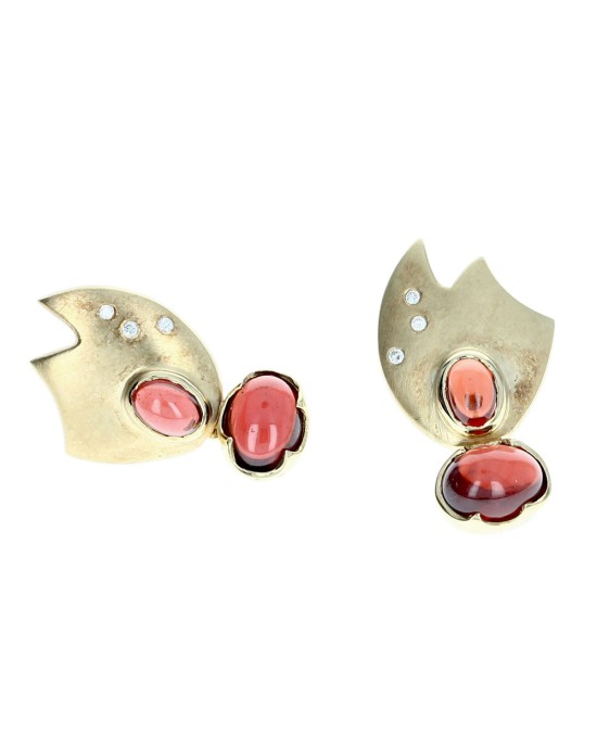 Garnet Drop Modernist Earrings with Diamond Accents