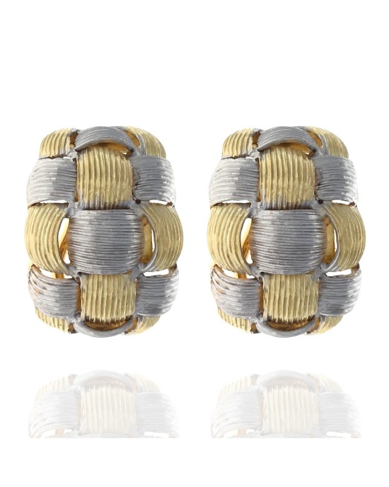 Two Tone Basket Weave Curved Earrings