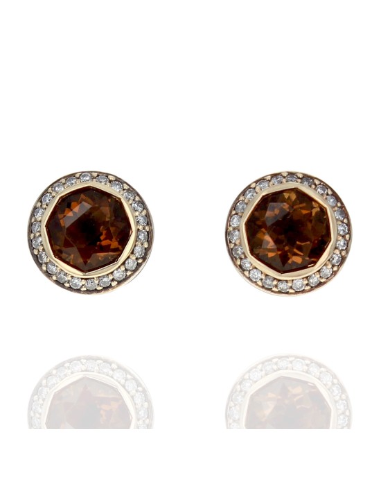 John Hardy Batu Dot Topaz and Diamond Stud Earrings Sterling Silver/ 18KY Gold