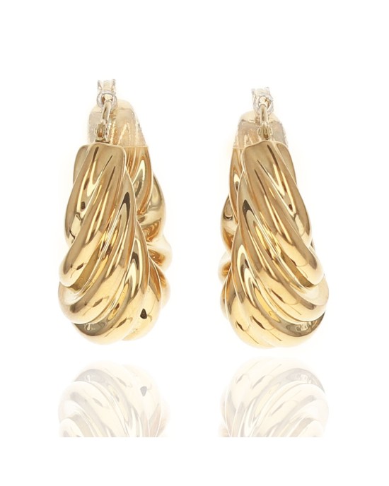 Twisted Fluted Hoop Earrings in Gold
