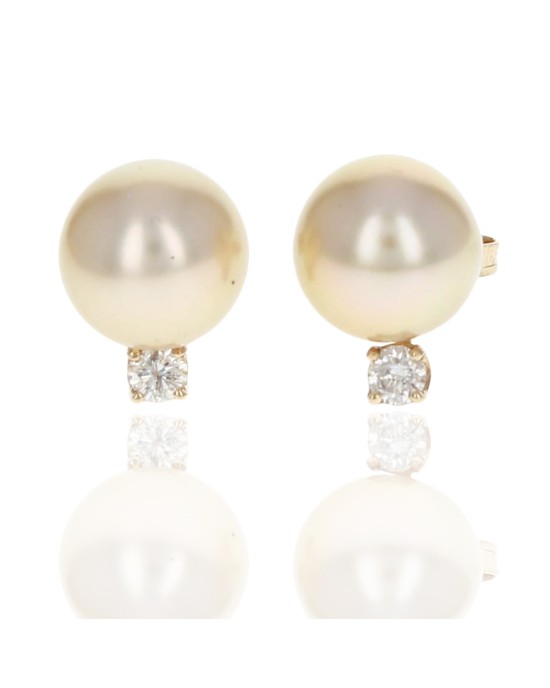 Yellow Pearl and Diamond Accent Earrings