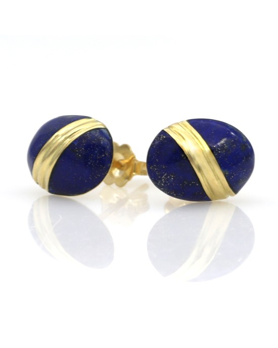 Fluted Lapis Inlay Stud Earrings
