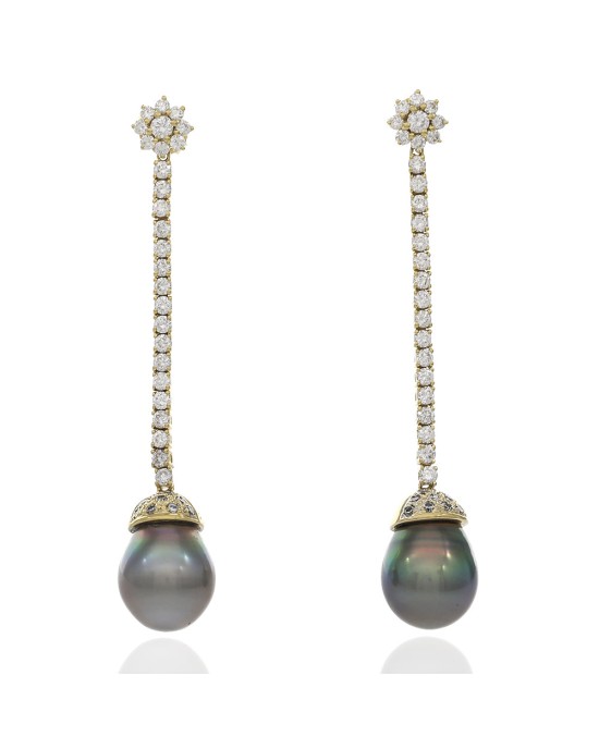Tahitian Pearl and Diamond Dangle Earrings