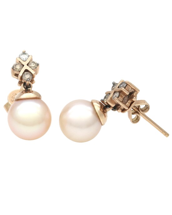 Diamond and Pink Pearl Drop Earrings