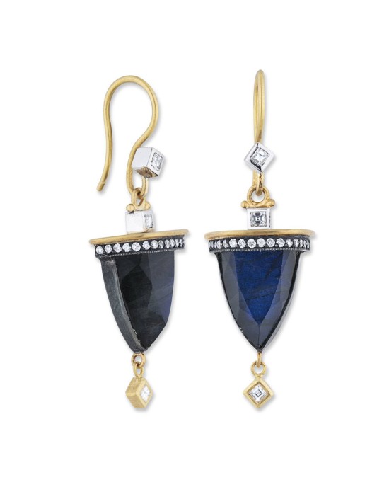 Lika Behar Deco Labradorite and Diamond Drop Earrings