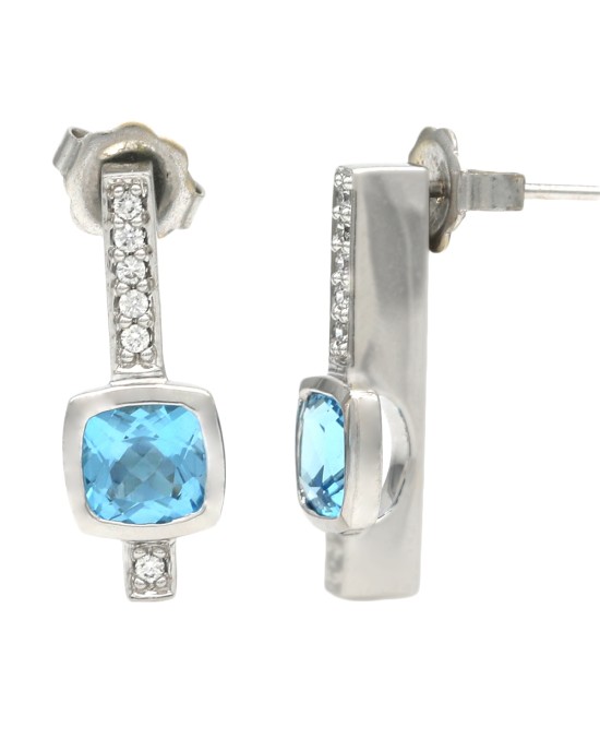 Swiss Blue Topaz and Diamond Elongated Drop Earrings