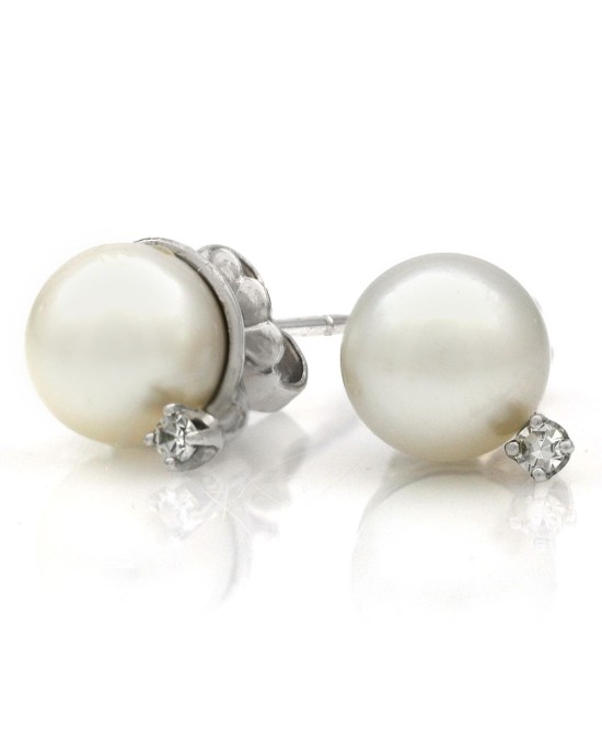 Pearl and Diamond Accent Stud Earrings