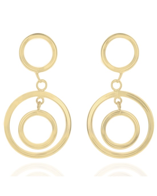 Triple Circle Dangle Earrings in Yellow Gold