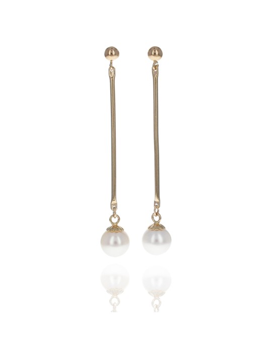 Ball and Pearl Dangle Earrings in Gold
