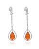 Orange Garnet Briolette and Diamojnd Halo Dangle Earrings