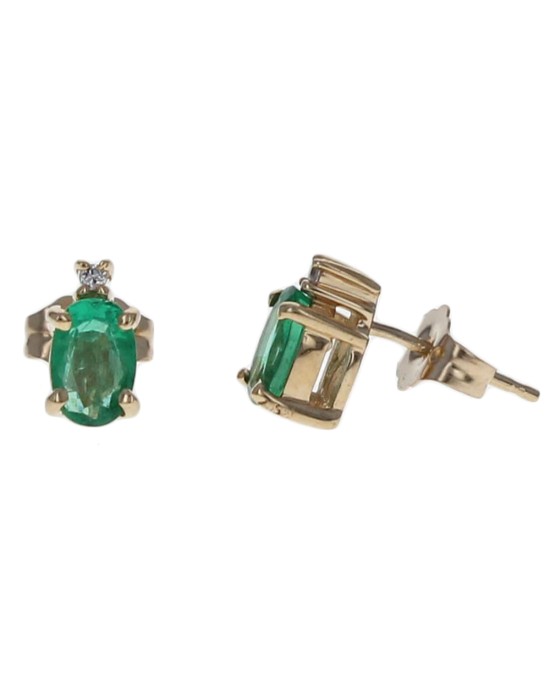 Emerald and Diamond Accent Stud Earrings