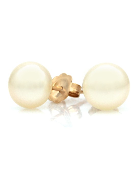 Pearl Button Stud Earrings in Gold