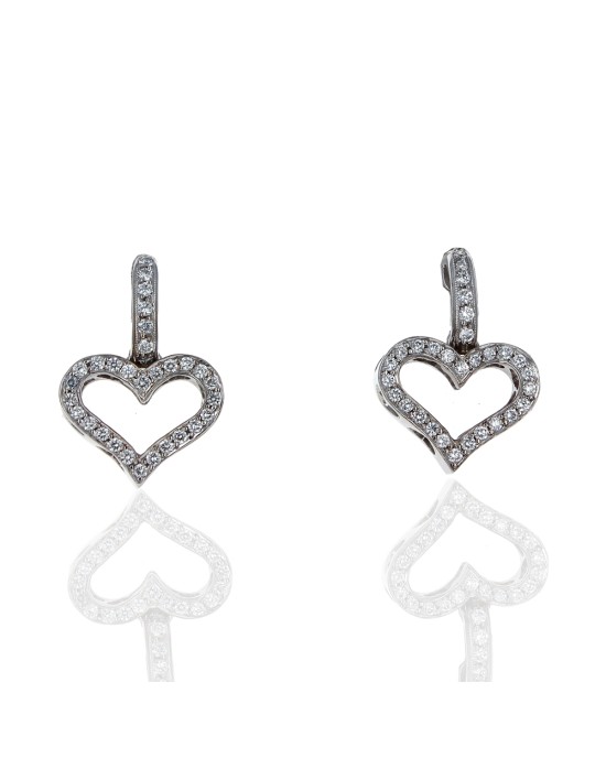 Diamond Open Heart Drop Earrings in White Gold