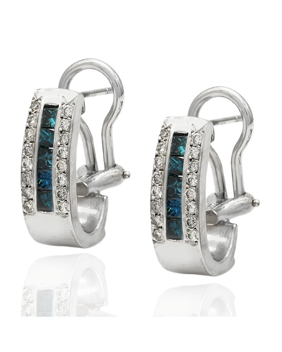 White and Irradiated Blue Duiamond J Earrings in White Gold
