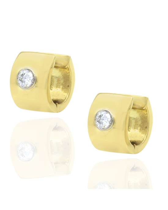 Wide Diamond Huggie Earrings in White and Yellow Gold