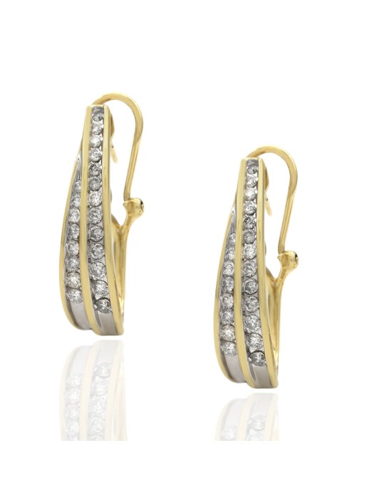 2 Row Tapered, Elongated Diamond Hoops in White and Yellow Gold