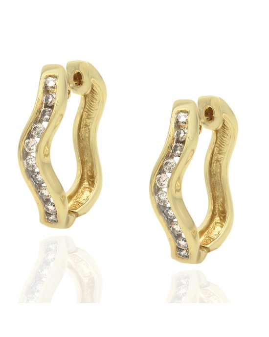 Diamond Wavy Hoop Earrings in Yellow Gold