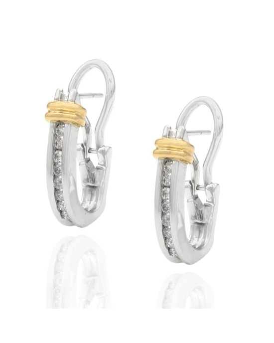 Diamond Fluted Accent Half Hoop Earrings in White and Yellow Gold