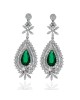 Synthetic Emerald and Diamond Floral Accent Dangle Earrings