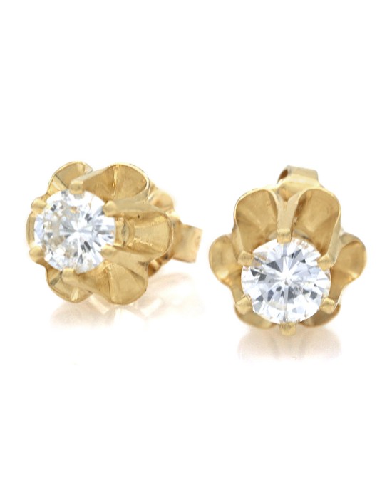 Diamond Flower Stud Earrings in Yellow Gold