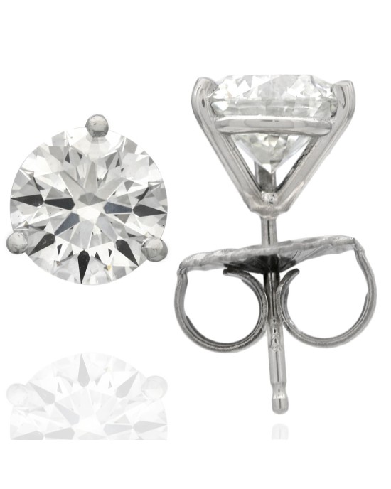 GIA Certified Round Brilliant Cut Diamond Martini Stud Earrings in 18KW
