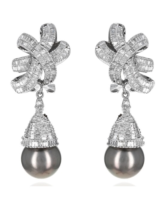 Bronze Tahitian Pearl and Diamond Dangle Earrings