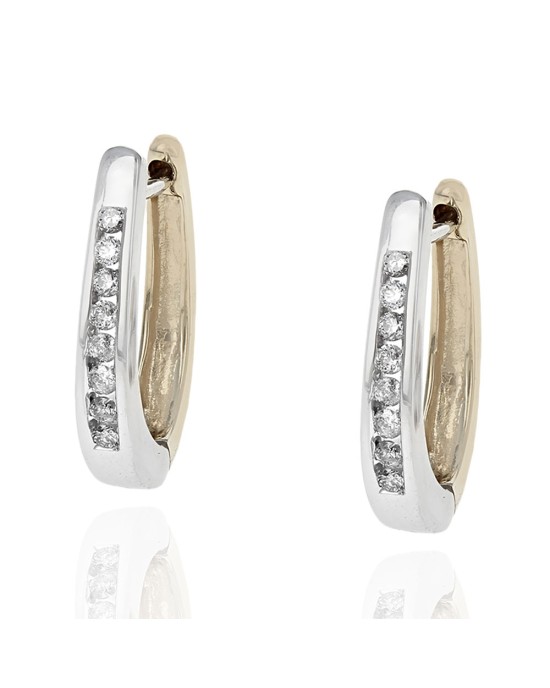 Small Diamond Hoop Earrings in White and Yellow Gold