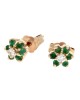 Emerald and Diamond Flower Stud Earrings in Yellow Gold