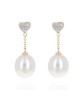 Freshwater Pearl and Diamond Heart Accent Drop Earrings