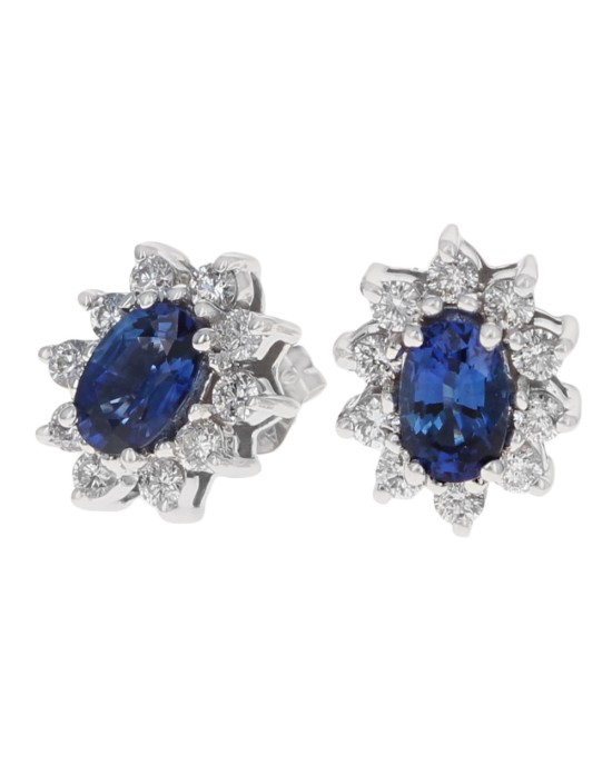 Oval Sapphire and Diamlnd Halo Stud Earrings