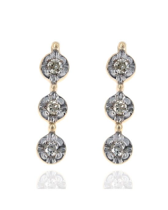 3 Station Diamond Drop Earrings in White and Yellow Gold