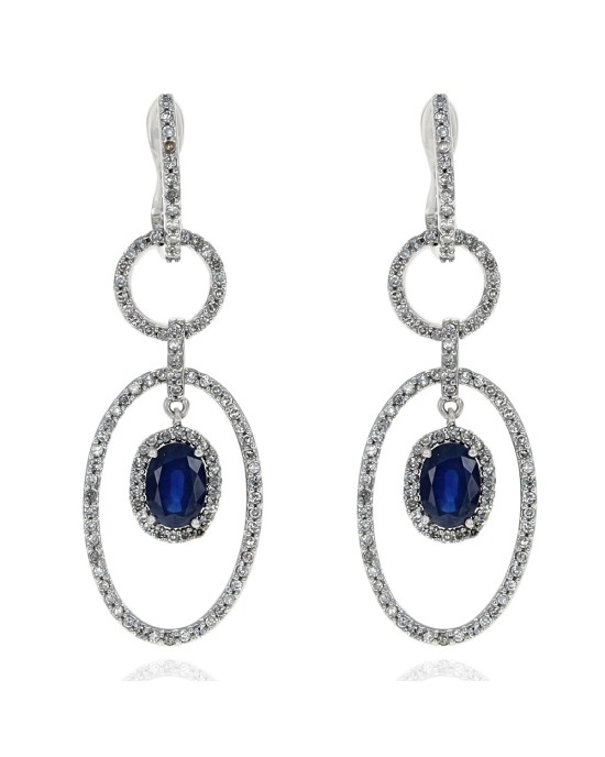 Sapphire and Diamond Circle Dangle Earrings