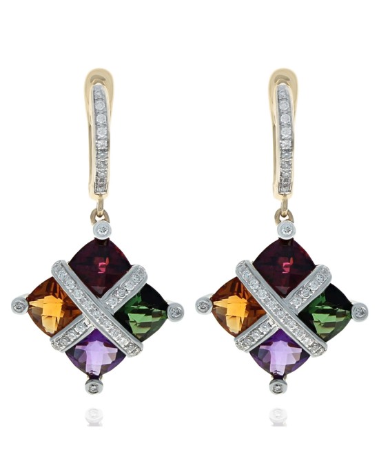 Bellarri Mixed Gemstone and Diamond Drop Mosaic Earrings