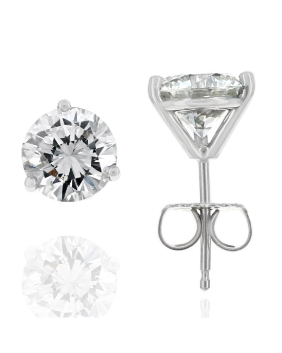 GIA Certified Round Brilliant Cut Diamond Martini Stud Earrings in 14KW