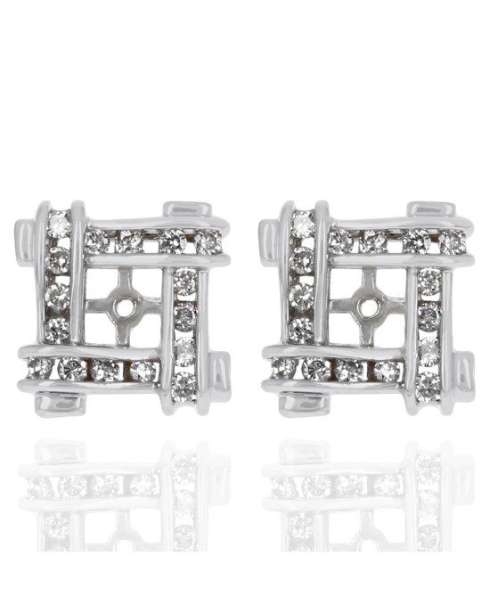 Diamond Crossover Square Earring Jackets in White Gold