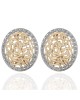Open Cut Filigree Oval Earrings in White and Yellow Gold