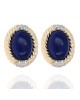 Lapis and Diamond Fluted Halo Earrings in White and Yellow Gold