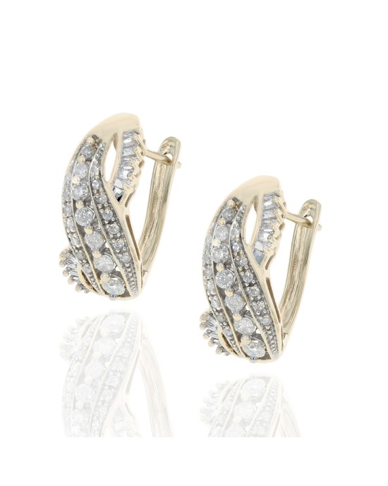 Diamond Crossover Curved Earrings in Yellow Gold