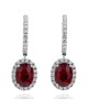 Ruby and Diamond Halo Drop Earrings in White Gold