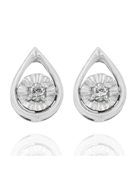 Diamond Open Pear Shaped Stud Earrings in White Gold