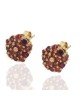 Pink Tourmaline and Rhodolite Garnet Round Cluster Stud Earrings in Yellow Gold