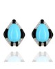 Pear Cut Turquoise, Diamond and Black Enamel Earrings