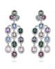 Multi Color Sapphire and Diamond Halo Chandelier Earrings