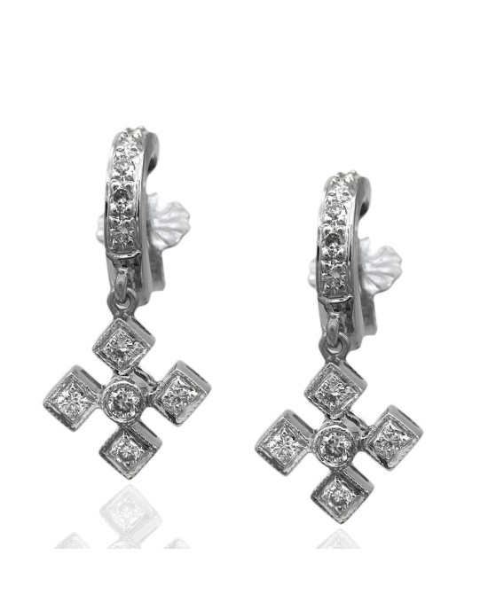 Diamond Pave Miniature Cross Drop Earrings