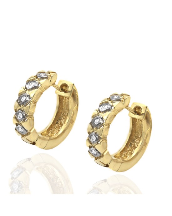 Diamond Open Cut Huggie Earrings in White and Yellow Gold