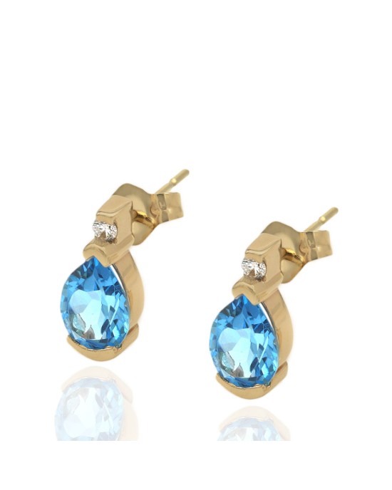 Swiss Blue Topaz and Diamond Stud Earrings in Yellow Gold
